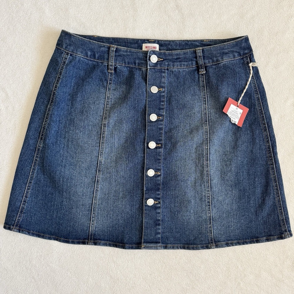NWT Mossimo Denim Mini Skirt Womens 14 Button Front A Line Y2K‎ Style Blue